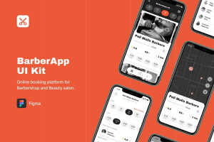 理发师理发美容店在线预约APP界面设计Figma模板套件 D935