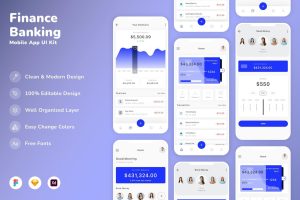 金融与银行移动应用 APP UI KIT (SKETCH,FIG,XD) D1540